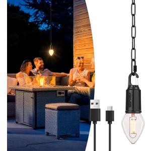 Rechargeable LED Gazebo Lights Waterproof Outdoor Hanging Lights with 3 Modes, Battery Operated Candle Shape Chandelier for Pergola, Patio and Garden Light 1 Pack (Teardrop-Chain 2700K Soft White)