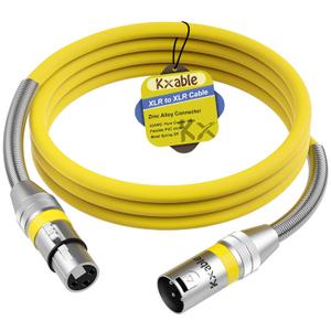 XLR to XLR Cable 6 Feet, Premium Microphone Cable, Heavy Duty 22AWG OFC, 3-Pin Shielded, Zinc Alloy Connectors, Metal Spring SR, Yellow