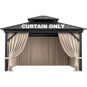Outdoor Gazebo Curtain Replacement Universal 4-Panel Sidewalls 10' X 12',Outdoor Patio Waterproof Privacy Curtain with Double Zipper for Patio,Garden, and Backyard (Curtain Only)