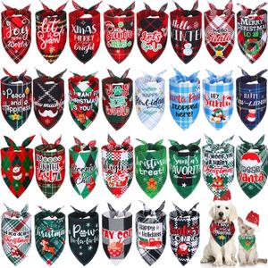 Preboun 30 Pcs Christmas Plaid Dog Bandanas Bulk Holiday Scarf Triangle Bibs Adjustable Washable Dog Handkerchief Xmas Drool Bib Accessories Grooming Supplies for Small to Medium Cats Dogs