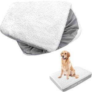 Dog Bed Covers Replacement Washable (Cover Only), Waterproof Warm Dog Mattress Cover Plush Dog Bed Cover-Easy to Remove, Plush Dog Pillow Cover, Soft and Comfortable Puppy Pet Bed Cover (29 x 41 x 6inch, White)