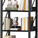 HOOBRO Bookshelf, 4-Tier Industrial Bookcase, Book Shelf Storage Organizer, Small Bookshelf with Metal Frame for Living Room, Bedroom, Home Office, Kitchen, Black BB40SJ01