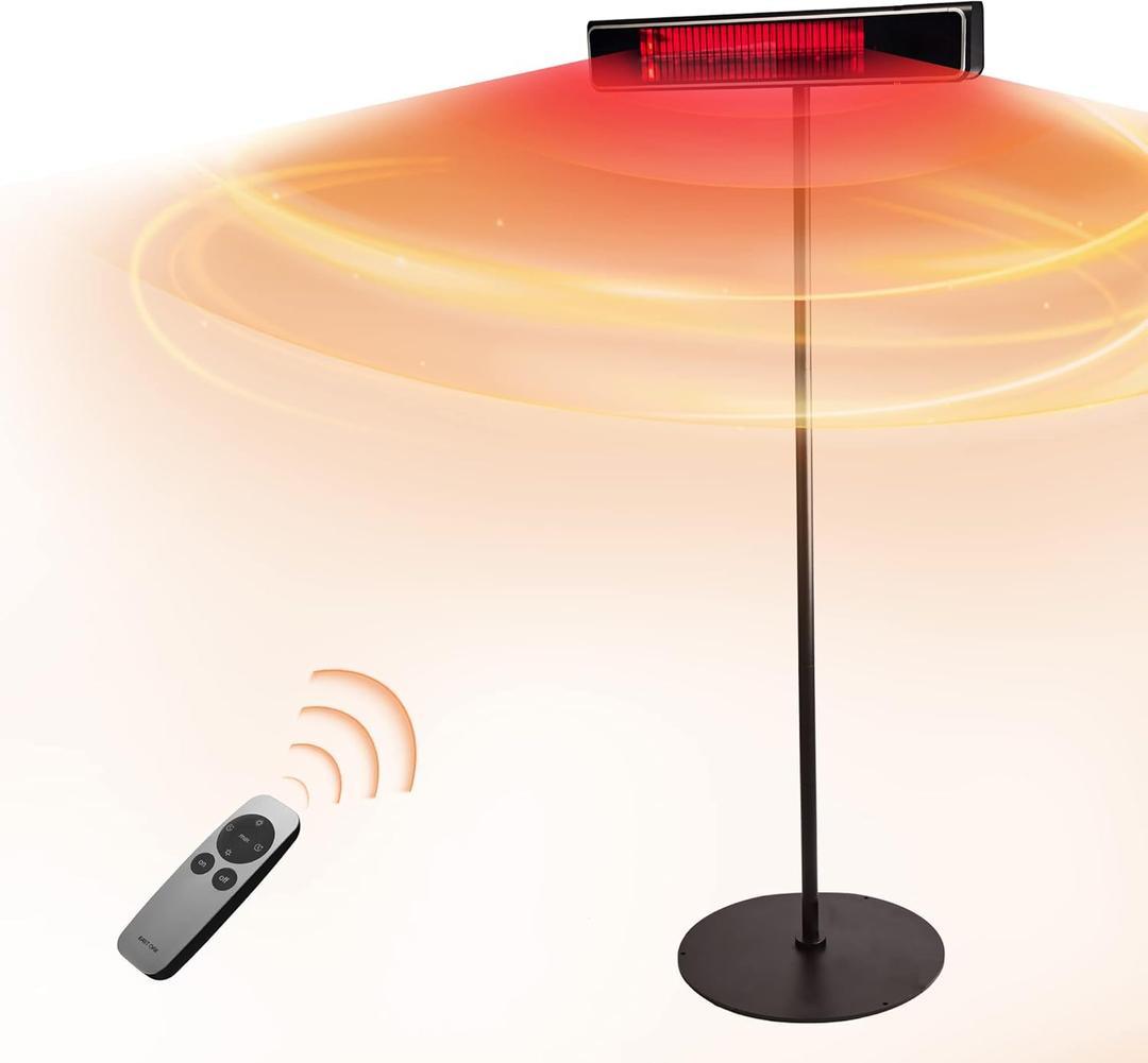 EAST OAK Patio Heater Electric, 1500W Standing Outdoor Heaters for Patio with Nanocrystal Glass-ceramic, Fast Heat Waterproof & Dustproof, Tip-over & Overheat Protection, 3 Heat Settings & 24h Timer