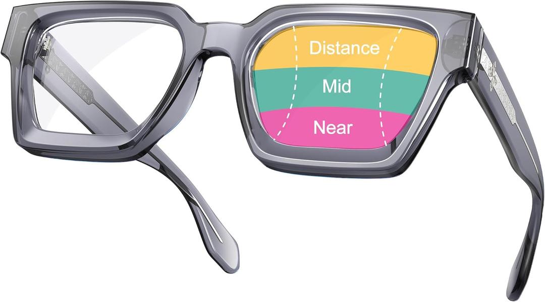 VISOONE Progressive Multifocal Anti-Fog Reading Glasses with Anti-Blue Light and UV Protection Readers Women and Men RIVER (Seed Grey)