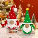 2 Pcs Handmade Crochet Christmas Gnomes Xmas Crochet Tabletop Ornaments Dwarf Plush Dolls Table Centerpieces Festive Holiday Christmas Tree Decoration Knitting Craft Art Supplies