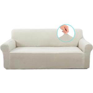 U-NICE HOME Velvet Sofa Covers Stretch Couch Covers for 3 Cushion Couch Furniture Protector Sofa Slipcover (Large, Beige)
