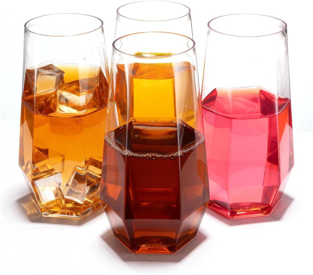 Goodluck 24 Clear Pack Diamond Unbreakable Stemless Plastic Glasses 9 Oz BPA-Free, Durable Disposable Champagne Flutes for Toasting & Cocktails, Ideal for Weddings, Bars, Events & Celebrations