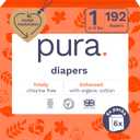 Pura Hypoallergenic Diapers, Size 1 (4-11 lbs), Monthly Pack, Totally Chlorine Free, Wetness Indicator, Suitable for Sensitive Skin, Soft Cotton Comfort, Overnight, 6 Packs of 32 (192 Baby Diapers)