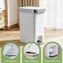 Slim Bathroom Trash Can With Lid, 2.6 Gallon /10 Liter Small Wastebasket, Press Top Bin & Step Metal Pedal Trash Bin, Mini Plastic Garbage Cans for Bedroom, Office, Kitchen, Dorm (Grayish-White)