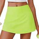 PINSPARK Womens Tennis Skirt High Waisted Golf Skort with 2 Pockets Stretchy Athletic Skirts for Workout Pickleball Running (Small, Neon Green)
