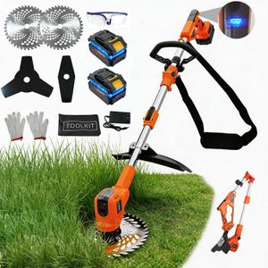 3-in-1 Electric Weed Wacker, Battery Powered Weed Eater with 2 x 4.0Ah Batteries, 900W Brushless Motor Grass Trimmer/Lawn Mower/Brush Cutter, with LCD Display & 3 Types Blades for Yard and Garden