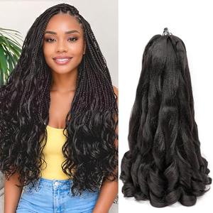 French Curl Braiding Hair 8 Packs 18 Inch Loose Wavy Bouncy Braiding Hair Pre Stretched 75g/Pack Synthetic French Curly Braiding Crochet Hair for Black Women 1B Black