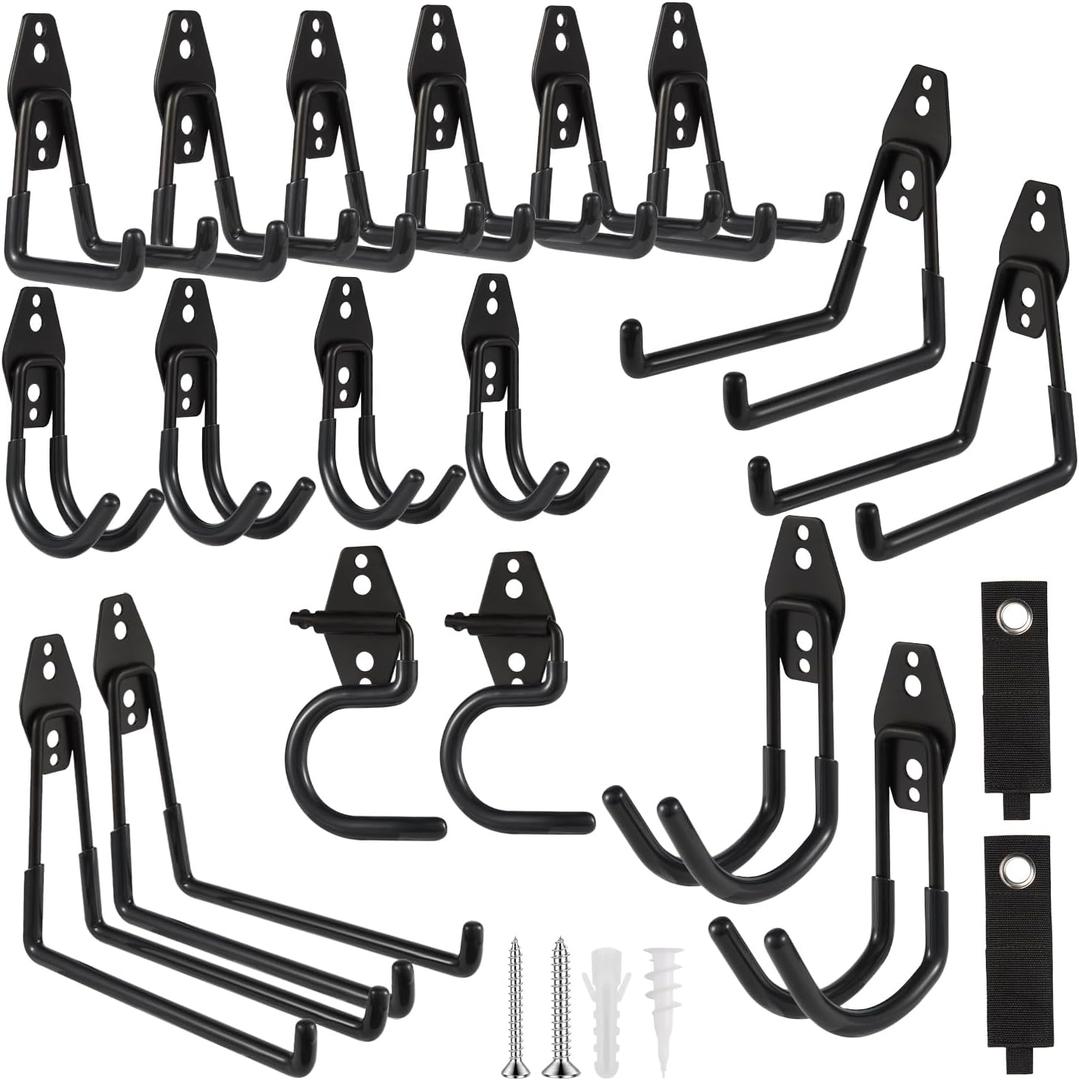 Garage Hook Heavy Duty Wall Storage Hangers, 20 Pack Garage Storage Hooks Steel Tool Black for Ladders, Ropes, Garden Tools