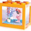 Small Betta Fish Tank, Stackable Mini Fish Tank Aquarium Tank Kit, 3/5 Gallon Rectangular Fish Bowl with Aquarium Gravel Decoration, Tiny Cube Tank for Seaweed Balls Sea Monkeys (Orange)
