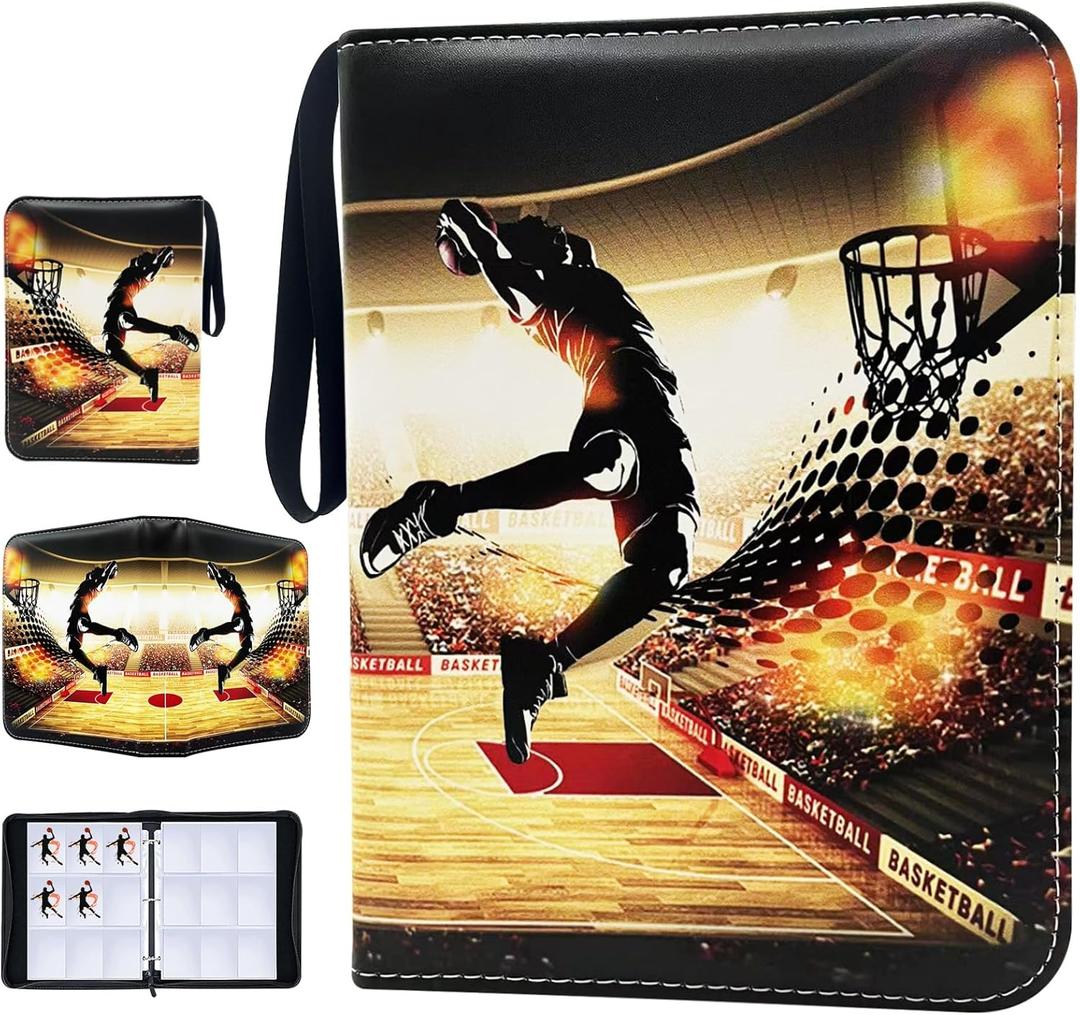900 Cards Basketball Card Binder, 9-Pocket Card Collections Trading Card Binder 50 Pages Double-Sided Cards Holder with Zipper 3-Ring Card Album for Sports Basketball Card Sleeves Protectors