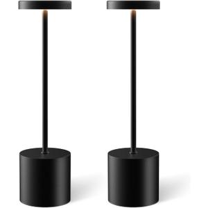 Cordless Table Lamp Set of 2, Rechargeable 5000mAh Battery Operated Outdoor Table Lamps, Portable LED Desk Lamp, 3 Color Dimmable Table Light for Restaurant, Patio, Bedroom, Bedside Night Lamp(Black)