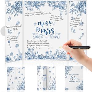 Bridal Shower Guest Book with Pen Set Elegant Sign in Books Wedding Guestbook Blue Decoration Beautiful Guest Book Wedding Reception Guestbook for Bridal Shower