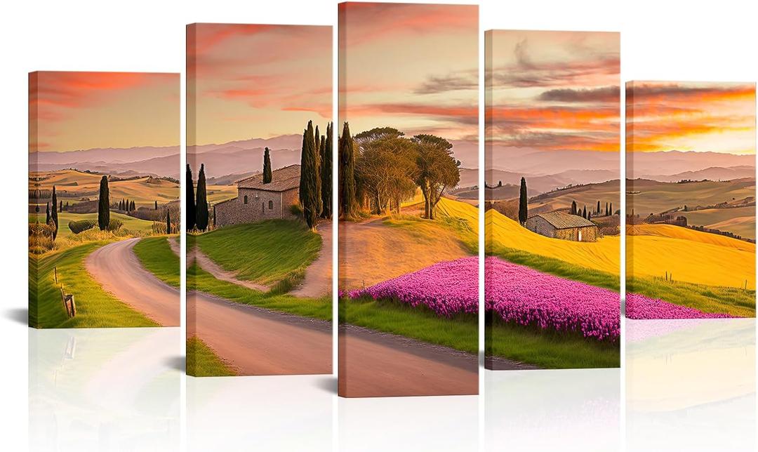 RyounoArt Tuscany Canvas Wall Art Italy Country Sunset Picture Prints Large Rural Paintings for Wall Decoration Framed Ready to Hang