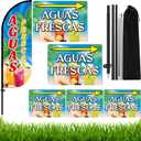 HunnmingRe 6 Pcs Aguas Frescas Sign Set Includes 7ft Aguas Frescas Feather Flag with Pole Kit and 5 Pcs Double Sided Yards Signs with Stake Advertising Feather Banners Sign for Summer Outdoor Business