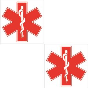Medical Alert Stickers Red Star Of Life (Pack Of 2 Stickers), Reflective Decals, For Wheelchairs, Windows, Car Bumpers, Indoor And Outdoor Use (Red Star)