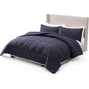 UGG King Size Comforter Set with 2 Pillow Shams Lightweight Down Alternative Comforter King Size Blanket Reversible Cozy Warm All Season Washable Hypoallergenic Bedding Set, Navy Blue (Leonora)