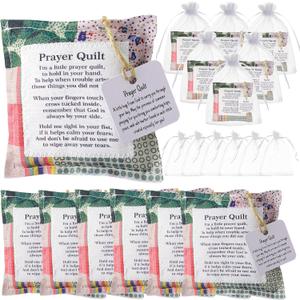 6 Pcs Mini Prayer Quilt with Cross Inside with 6 Organza Bags, Vintage Pocket Scripture Prayer Quilt Squares Sympathy/Encouragement Christian Gifts for Women Clergy Pastor Appreciation