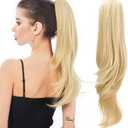 HEWEICSY Ponytail Extension, Clip on Ponytails for Women, 12" Claw Clip in Short Curly Wavy Pony Hair Extension for Women - Light Honey Blonde