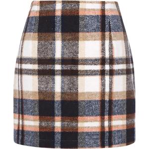 IDEALSANXUN Womens High Waist Plaid Skirt Bodycon Pencil Wool Mini Skirts (Medium, Brown)