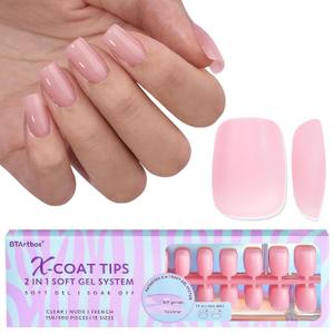 BTArtbox XCOATTIPS Natural Nail Tips - Short Square Press On Nails Pink, Long Lasting Soft Gel Nails False Nail, Soak Off Acrylic Fake Nails Extensions for Nail Art DIY Women
