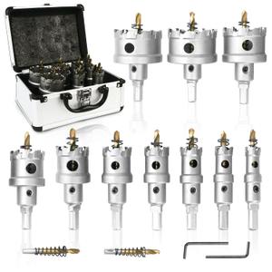 12PCS Carbide Hole Saw Kit 5/8" - 2-1/8", Heavy Duty Hole Saw Set for Hard Metal, Stainless Steel, Iron, Wood & Plastic - Durable Carbide Tip Hole Saw Set for Precision Cutting