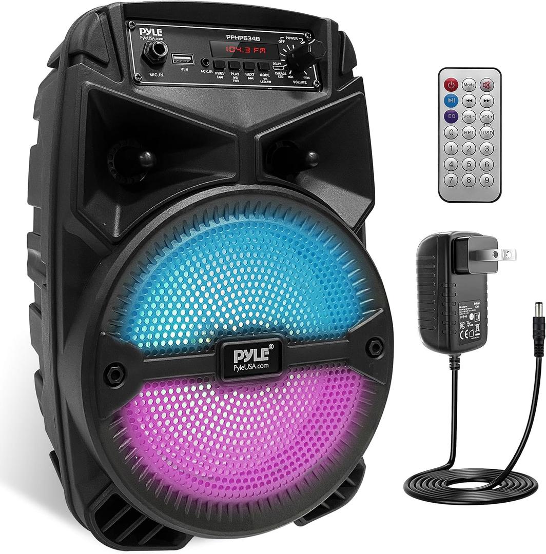Pyle 240W Rechargeable Outdoor Bluetooth Speaker Portable PA System w/ 6.5 Subwoofer 1 Tweeter, Microphone In, Party Lights, MP3/USB, Radio, Remote - Pyle PPHP634B