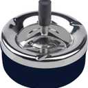 M Round Push Down Stainless Steel Modern Tabletop Cigarette Ashtray with Spinning Tray, Cigarette Ashtray for Indoor or Outdoor Use, Desktop Smoking Ash Tray for Home Office (Blue)
