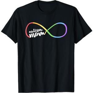 Family Autism Awareness Mom Rainbow Infinity Symbol T-Shirt (Small, Black)