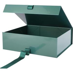 PACKHOME 17x14.5x5.5 Inches, Extra Large Gift Box with Lid, Magnetic Closure Boxes with Ribbon for Clothes and Large Gifts (Glossy Green), 1 count