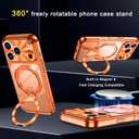 for iPhone 17 Pro Max Case with 360 Spin Stand & CD Metal Ring | Military-Grade Shockproof | Compatible with MagSafe & Camera Lens Protection | Slim Clear Back & Plating Anti-Yellowing (Orange)