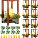 8 Set/24 Pcs Wooden Wedding Lantern Centerpiece Include 8 Wooden Lantern Candle Holder 8 Flameless LED Candle 8 Eucalyptus Leaves Wreath for Centerpieces Wedding Table Party Farmhouse Decor