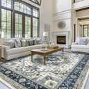 Area Rugs for Living Room 10x14 - Extra Large Machine Washable Vintage Oriental Soft Rug, Low Pile Thin Carpet with Non Slip Backing for Bedroom, Dorm, Dining Room, Indoor House, Office (Blue/Gray)