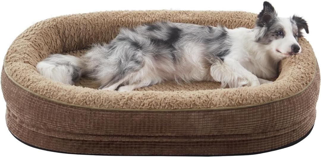 JOEJOY Orthopedic Dog Bed for Large Dogs, Egg-Crate Memory Foam Pet Bed with Bolster Sides, Waterproof Lining, Removable Washable Cover & Non-Slip Bottom, Brown (L(35"x 25"x 7"))