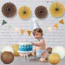 16Pcs Brown Party Decorations Kit, Hanging Earth Tones Brown and Beige Paper Lanterns (6" 8" 10") Honeycomb Paper Fans for Neutral Birthday Baby Shower Bridal Shower Wedding Fall Decorations