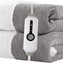 Electric Heated Blanket Twin Size 62"x84" - Dual-Sided with Microplush & Sherpa Fabric, 4 Heat Settings & 10 Hours Auto Off, Machine Washable - Light Gray