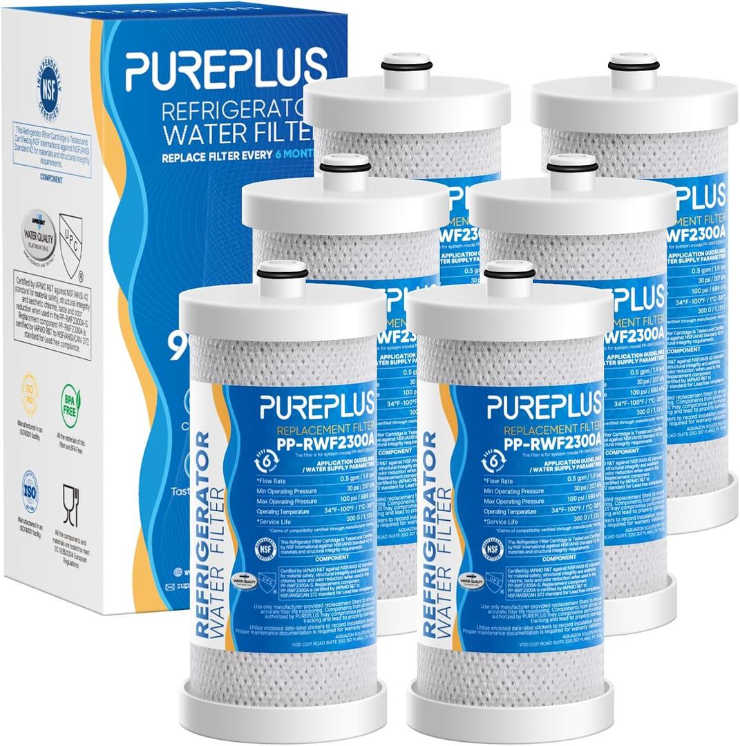 PUREPLUS WF1CB Replacement for Frigidaire PureSource WFCB, RG100, NGRG2000, WF284, Kenmore 9910, 469906, 469910, RF100, RWF1030, MPF16135, RWF2300A, BCF84, 9913, 9906 Refrigerator Water Filter, 6Pack