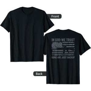 in God We Trust Guns are Just A Backup - Funny Gun - ON Back T-Shirt (Blue, XXL)