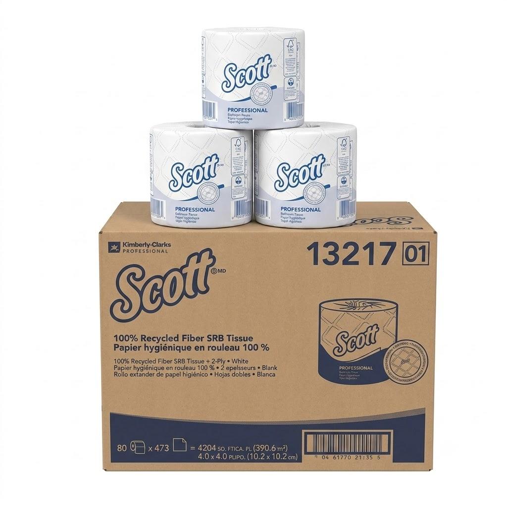 Scott Professional Standard Roll Toilet Paper, Bulk, 80 Rolls (13217) | 473 Sheets/Roll, 2-Ply, 100% Recycled Fiber, Individually Wrapped, Elevated Design, Standard Tier