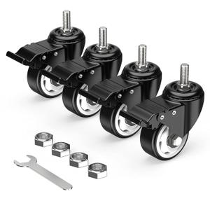 HOLKIE Caster Wheels 3 inch Total Locking Stem Casters, 3/8" -16 x 1 (Stem Diameter 3/8", Stem Length 1") Threaded Stem Casters Swivel Casters Set of 4 Heavy Duty Castors Black