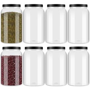 Dandat 8 Pcs 1 Gallon Clear Plastic Jars Airtight Pantry Large Mouth Jars Plastic Jug Cylinder Containers with Lids for Candy Butter Honey Sugar Cookies Arts Crafts Bartender Kitchen (Black Lids)
