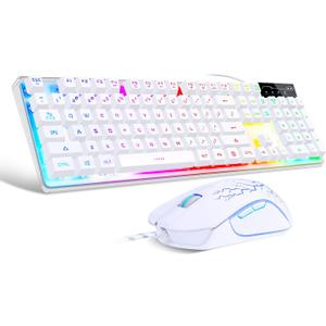 Gaming Keyboard and Mouse Combo, K1 RGB LED Backlit Keyboard with 104 Key for PC/Laptop(White)