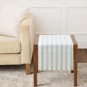 Solino Home Linen Striped Table Runner 36 Inches - Sorrento Stripe, 100% Pure Linen Sage and White Table Runner 14 x 36 Inch for Dresser and Coffee Tables - Spring, Summer