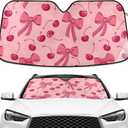 Bow Cherry Pink Windshield Sun Shade Blocks UV Rays Sun Visor Protector Sunshade Accordion Folding Sun Reflector Auto for Car Truck SUV to Keep Your Vehicle Cool