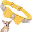 Rhinestone Dog Collar with Bow Tie, Cute Knot Crystal Bling Diamond Glitter Puppy Collars for Small Pet Girls Dogs Female Cats, Yellow Small
