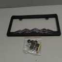 2PCS Car License Plates Frames with Raised Mountain Pattern & Mountain Car Decal,Stylish Cars Plates Frame with Screws & Caps,Decorative Cars Accessories Thin License Plate Frame (Black)